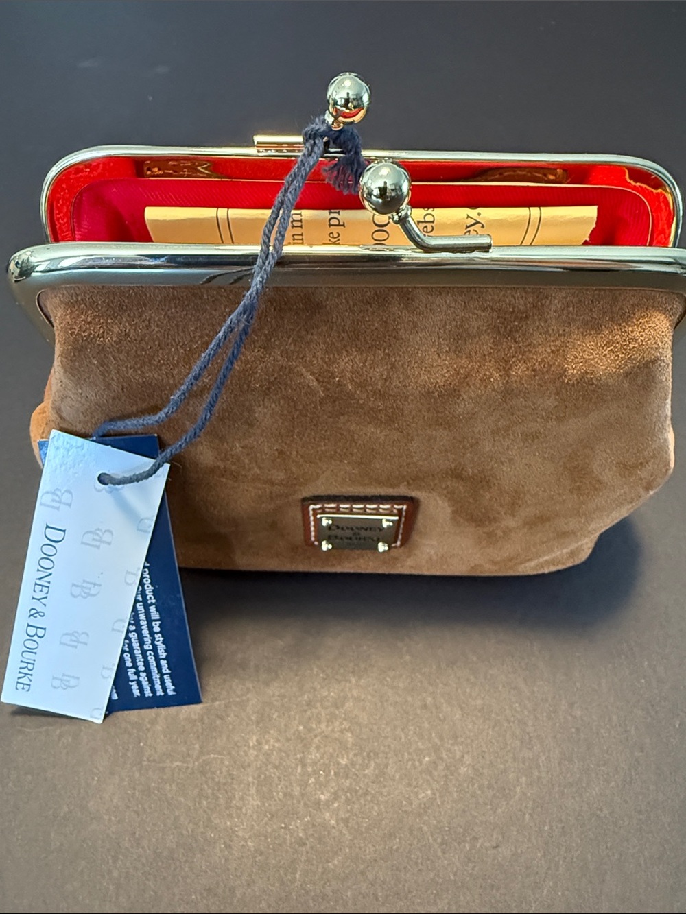 Dooney & Bourke Tan Suede Small Kiss-Lock Coin Pouch New - Picture 3 of 10